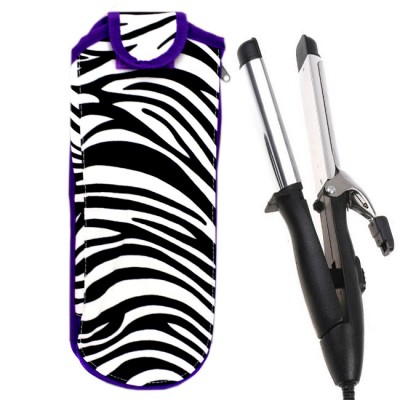 180607-PURPLE BLACK/WHITE ZEBRA PRINT W/PURPLE LINNING FLAT OR CURLING IRON HOLDER